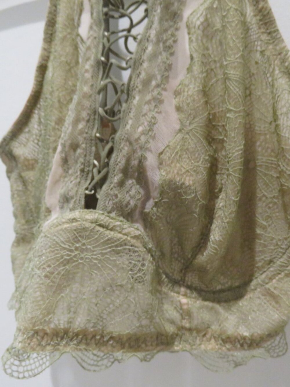 VICTORIA'S SECRET Very Sexy High Neck Lace Up Sage Green Lace Bralette XL Fairy - Picture 11 of 13